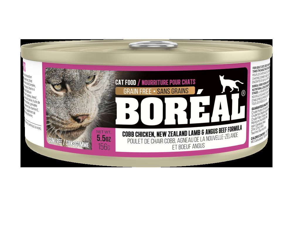 Boréal Cobb Chicken, New Zealand Lamb,  Angus Beef Formula Canned Cat