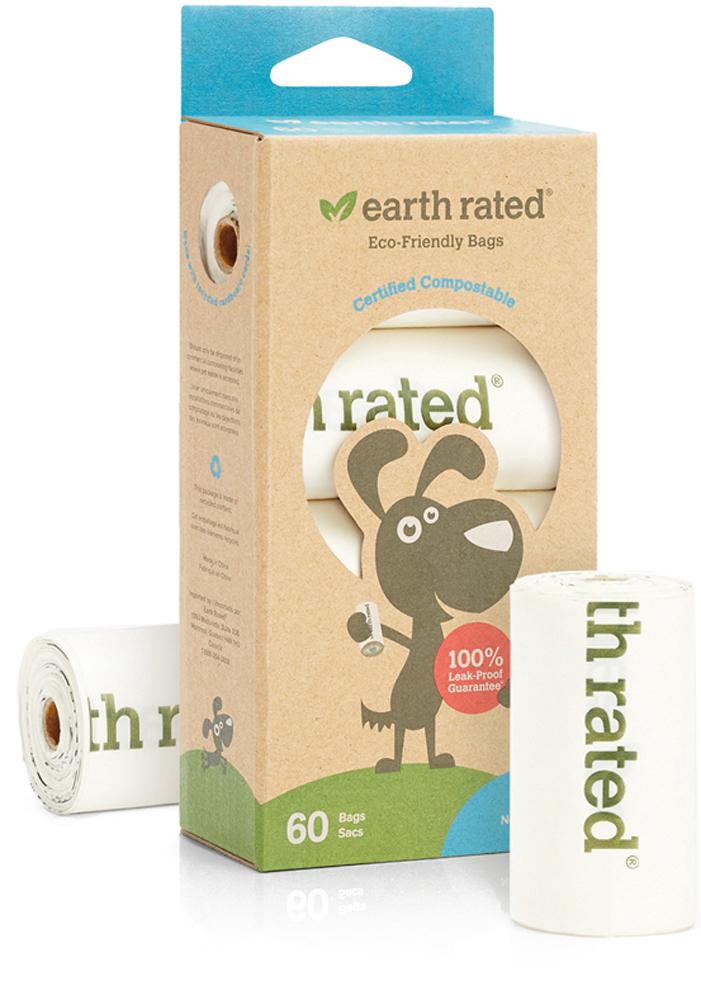 Earth Rated Dog Waste Bags, Unscented, Compostable, Vegetable-Based, 4 Refill Rolls