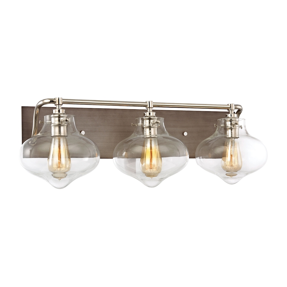 Kelsey 3-Light Vanity Sconce in Polished Nickel and Weathered Zinc with Clear Glass