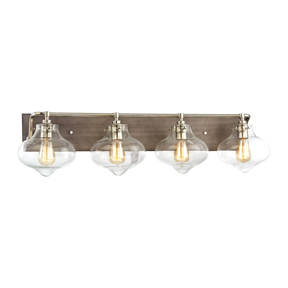 Kelsey 4-Light Vanity Sconce in Polished Nickel and Weathered Zinc with Clear Glass