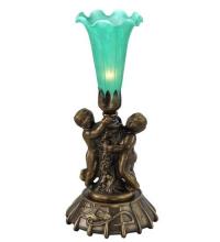 Meyda White 12002 - 12" High Green Pond Lily Twin Cherub Mini Lamp